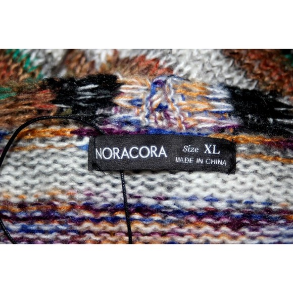 NORACORA Cardigan Womens Striped Colorful Open Front Pockets Boho Size XL - Picture 7 of 11